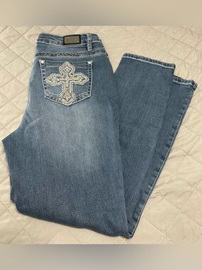 Earl Jeans Blue Boot Cut Jeans with Embellished Cross Pocket